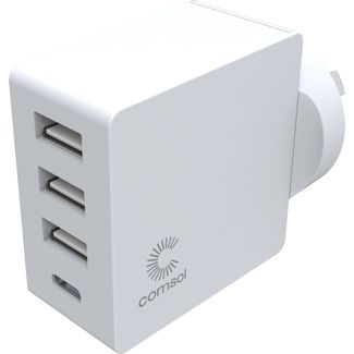 Comsol WC4CWH 4 Port USB Wall Charger with USB-C (24W)