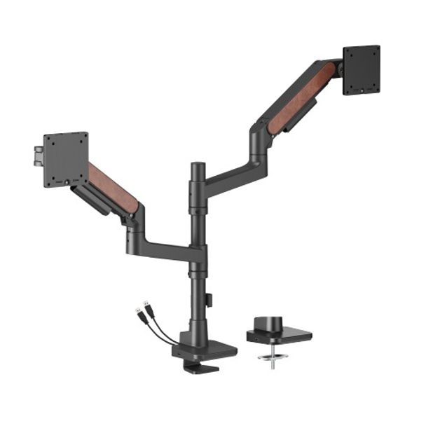 Brateck LDT81N-C024UC-BLK Fusion Heavy-Duty Dual Monitor Arm with USB-A/USB-C Ports
