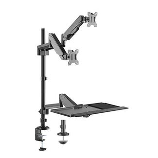 Brateck DWS20-C02 Pole Held Floating Sit-Stand Desk Converter with Dual Monitor Mount, for Most 17"-32"