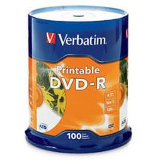 Verbatim 95153 DVD-R 4.7GB 16X White Inkjet Printable - 100pk Spindle