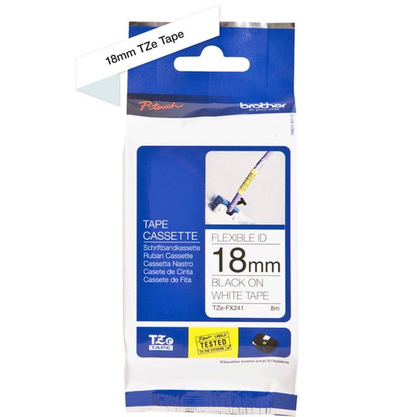 Brother TZE-FX241 18mm Black on White FlexibleTZE Tape