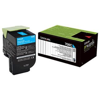 Lexmark 70C80C0 708C Cyan  Return Toner Cartridge, 1K,  CS310/CS410/CS510