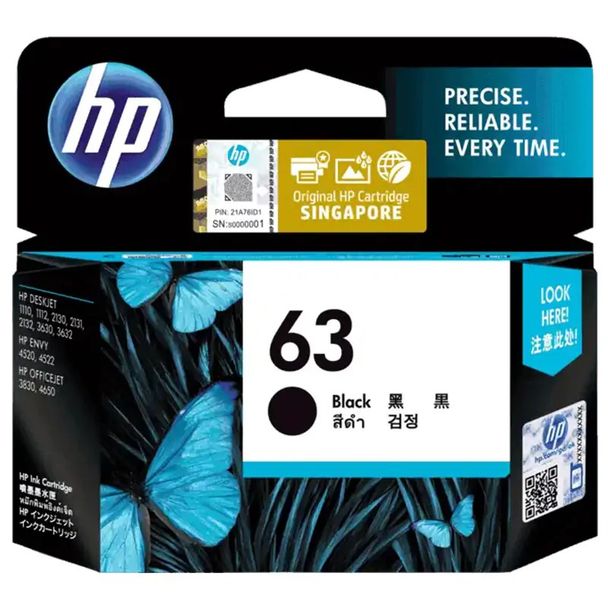 Genuine HP F6U62AA 63 Black Ink Cartridge