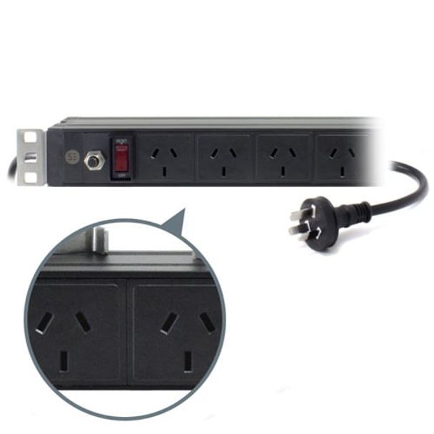 Serveredge SEDG-8P-GPO Basic 1RU 8 Port PDU (8) 3 Pin AUS GPO Output (1) 3 Pin Aus Plug input 10A 240V