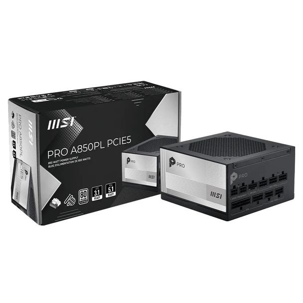 MSI PRO A850PL PCIE5 850W 80+ Platinum PCIe 5.1 ATX 3.1 Fully Modular Power Supply