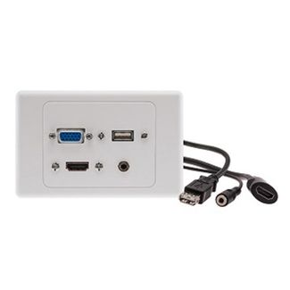 Alogic WP-VHAU 1 X HDMI 1 X VGA 1 X USB & 1 X 3.5mm Audio Clipsal 2000 White Wall Plate with Panel Mount Cables
