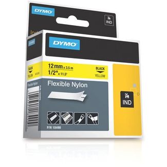 Dymo DY18490 Rhino 12mm x 3.5m Nylon Labelling Tape Black on Yellow
