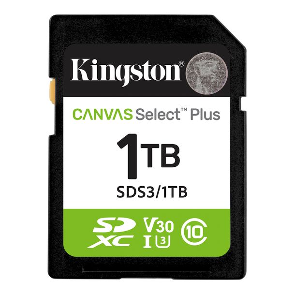 Kingston SDS3/1TB 1TB SDXC Canvas Select Plus Gen3 C10 UHS-I U3 V30 Memory Card