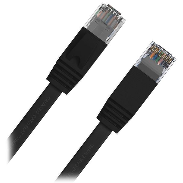Cruxtec FC6-150-BK CAT6 UTP Flat Ethernet Cable Black 15m