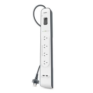 BELKIN BSV401AU2M 4 OUTLET SURGE PROTECTOR WITH 2M CORD WITH 2 USB PORTS (2.4A), 2YR WTY, $20K CEW