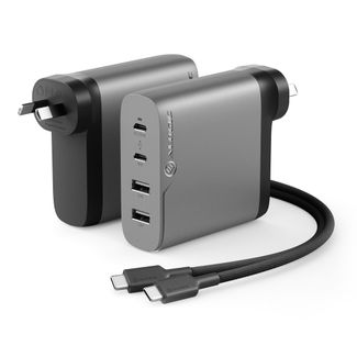 ALOGIC WCG4X100SGR-ANZ 4 x 100 Rapid Power 4 Port 100W GaN Charger USB-C+ USB-C + USB-A + USB-A Inc 2m USB-C Charging Cable Space Grey