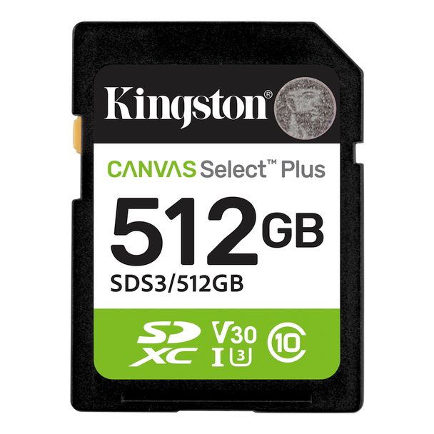 Kingston SDS3/512GB 512GB SDXC Canvas Select Plus Gen3 C10 UHS-I U3 V30 Memory Card
