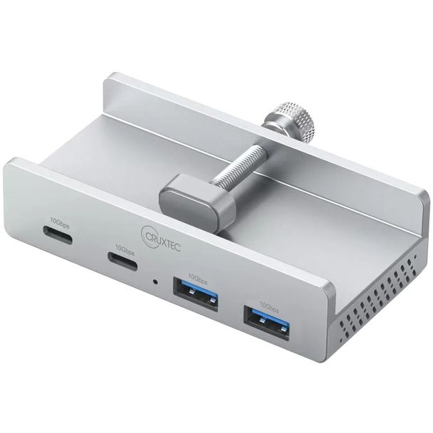 Cruxtec TC3-2C2A-SV 4-Port Clamp-Mounted USB 3.1 GEN2 10Gbps Hub with Type-C Power Port