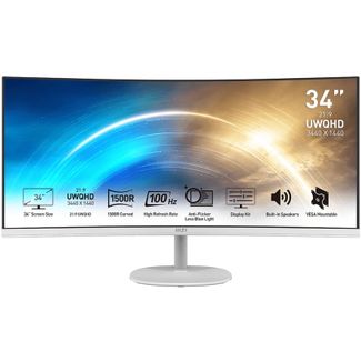 MSI PRO MP341CQW 34" 100Hz UWQHD 1ms Ultra-Wide Curved VA Monitor White