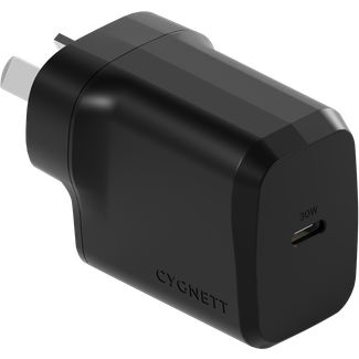 Cygnett CY4737PDWCH 30W PowerPlus USB-C PD GaN Fast Wall Charger Black