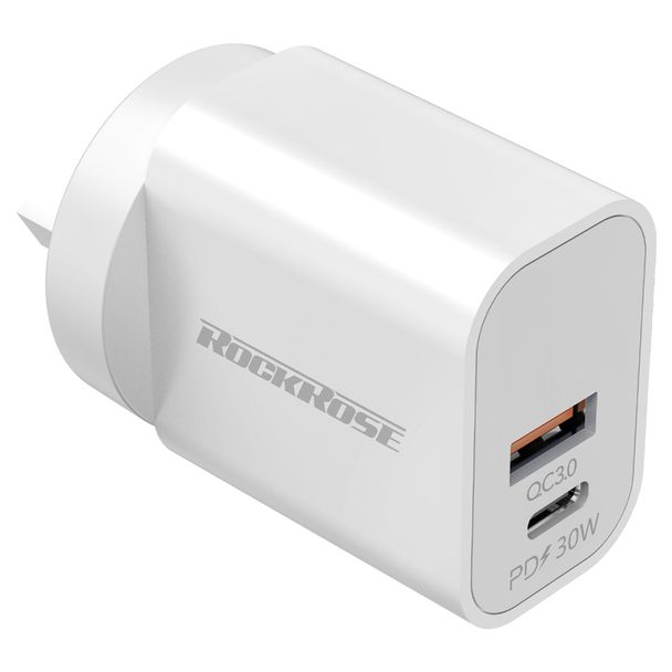 RockRose RRTC17AU Casa AC Max 30W PD & QC 3.0 Compatible Dual Port Travel Charger