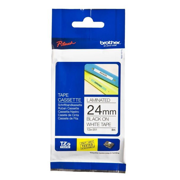 Brother TZe-251 Laminated Tape 24mm x 8m Black on White