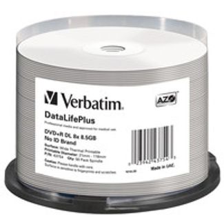 Verbatim 43754 DVD+R DL 8.5GB 8X DataLifePlus White Thermal Printable - 50pk