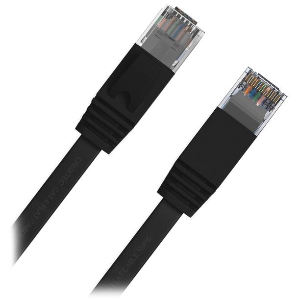Cruxtec FC6-050-BK CAT6 UTP Flat Ethernet Cable Black 5m
