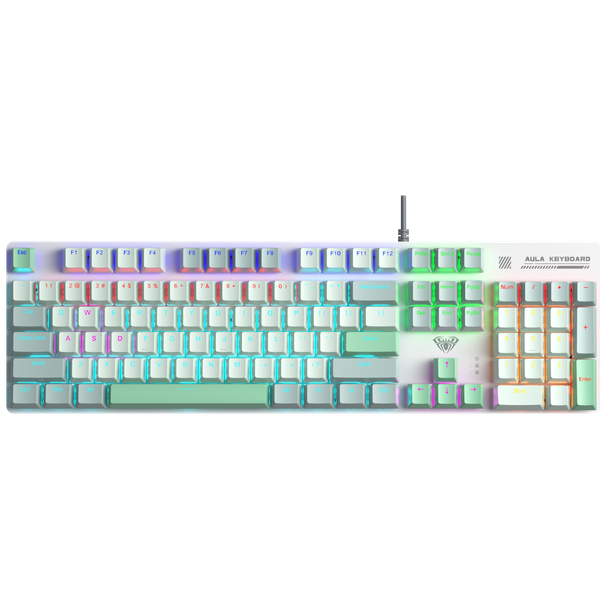 AULA S500-GW-R S500 Wired Zoned RGB Mechanical Keyboard Green+White Keycaps Red switch