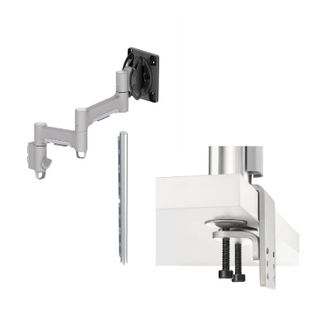 Atdec AWMS-2-46H75-H-S+B Dual Heavy Duty Monitor Arms Tall Post HD F-Clamp Silver
