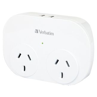 Verbatim 66595 Dual USB-A Surge Protector with Double Adapter