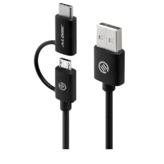 Alogic U2CMC-01BLK 1m Sync & Charge USB-C & Micro USB Combo Cable