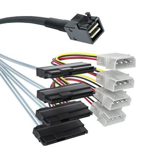Internal Mini SAS HD SFF-8643 to 4X SFF-8482 Fan Out SAS Cable with IDE Molex SATA Power for Raid Controller to Hard Drive 0.75m