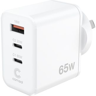 Comsol WCA653WH 65W USB-C + C + A Wall Charger