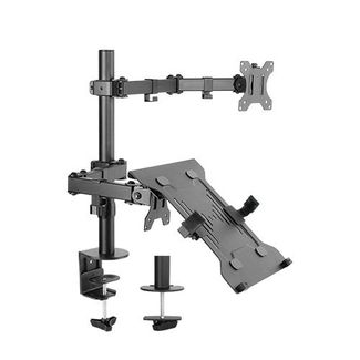 Brateck LDT12-C1M2KN Economical Double Joint Articulating Steel Monitor Arm with Laptop Holder Fit Most 13"-32" Monitors, up to 8kg/Screen