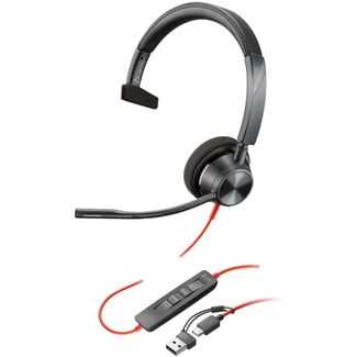Poly 8X215AA Blackwire 3310 Monaural USB-C Headset +USB-C/A Adapter