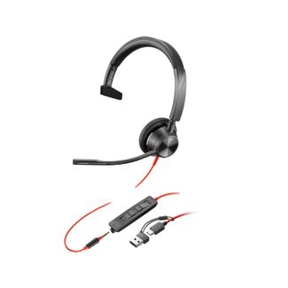 Poly 8X217AA Blackwire 3315 Monaural USB-C Headset + 3.5mm Plug + USB-C/A Adapter