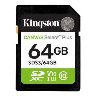 Kingston SDS3/64GB 64GB SDXC Canvas Select Plus Gen3 C10 UHS-I U1 V10 Memory Card