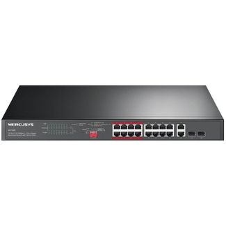 Mercusys MS118CP 16-Port 10/100Mbps + 2-Port Gigabit Rackmount Switch with 16-Port PoE+