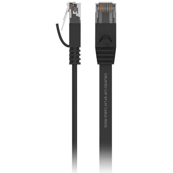 Cruxtec FC6-020-BK CAT6 UTP Flat Ethernet Cable Black 2m