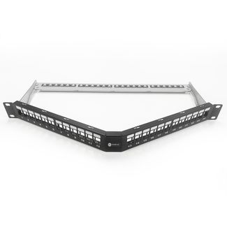Serveredge PP24ULC-SH-ANG 24 Port Angled 'V' Style Shielded Unloaded Patch Panel Frame- 1RU Includes Cable Management Bar