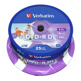 Verbatim 43667 DVD+R DL 8.5GB White Wide Inkjet Printable 25-Pack Spindle