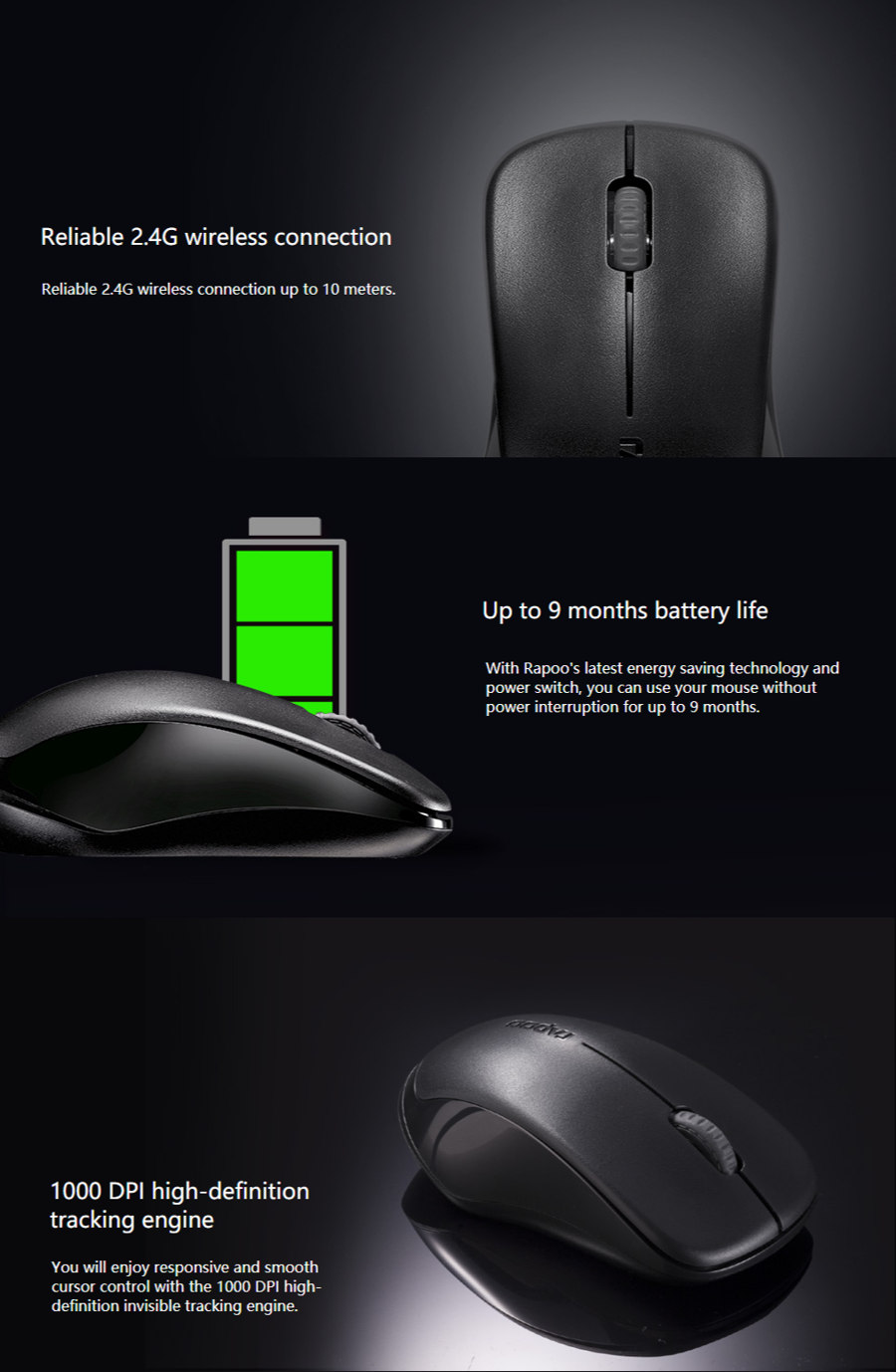 Rapoo 1620 2.4G Wireless Entry Level Mouse Black