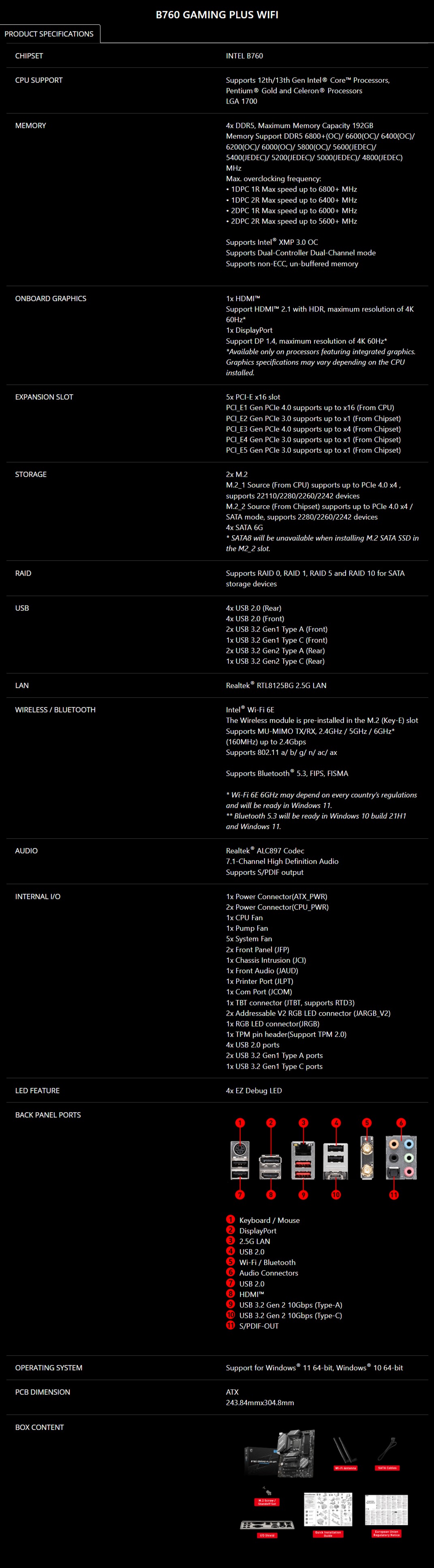 B760 GAMING PLUS WIFI B760 GAMING PLUS WIFI
