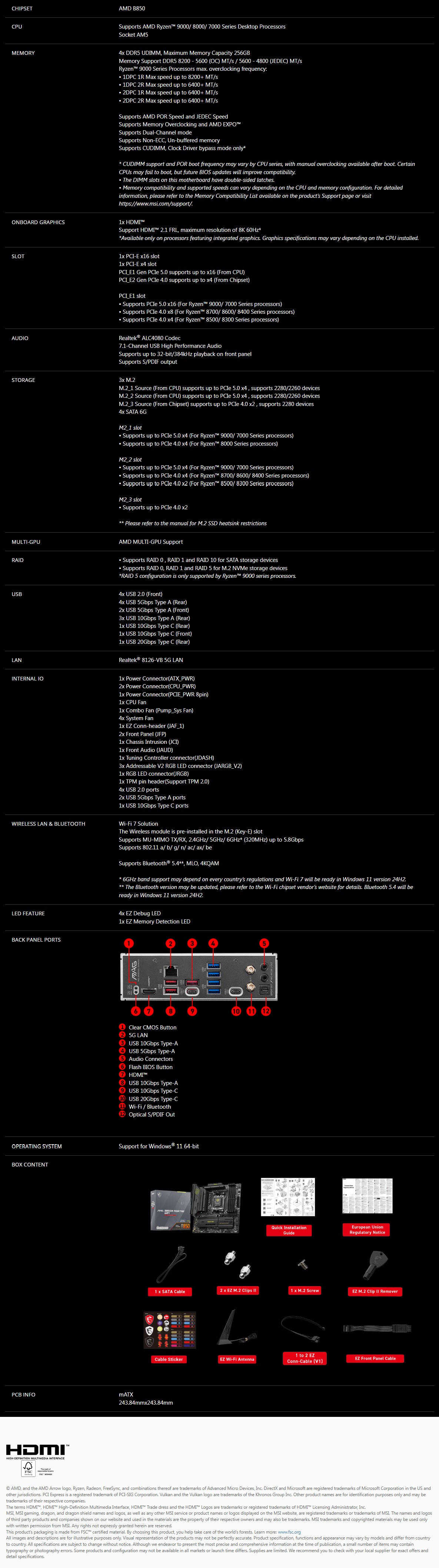 MAG B850M MORTAR WIFI
