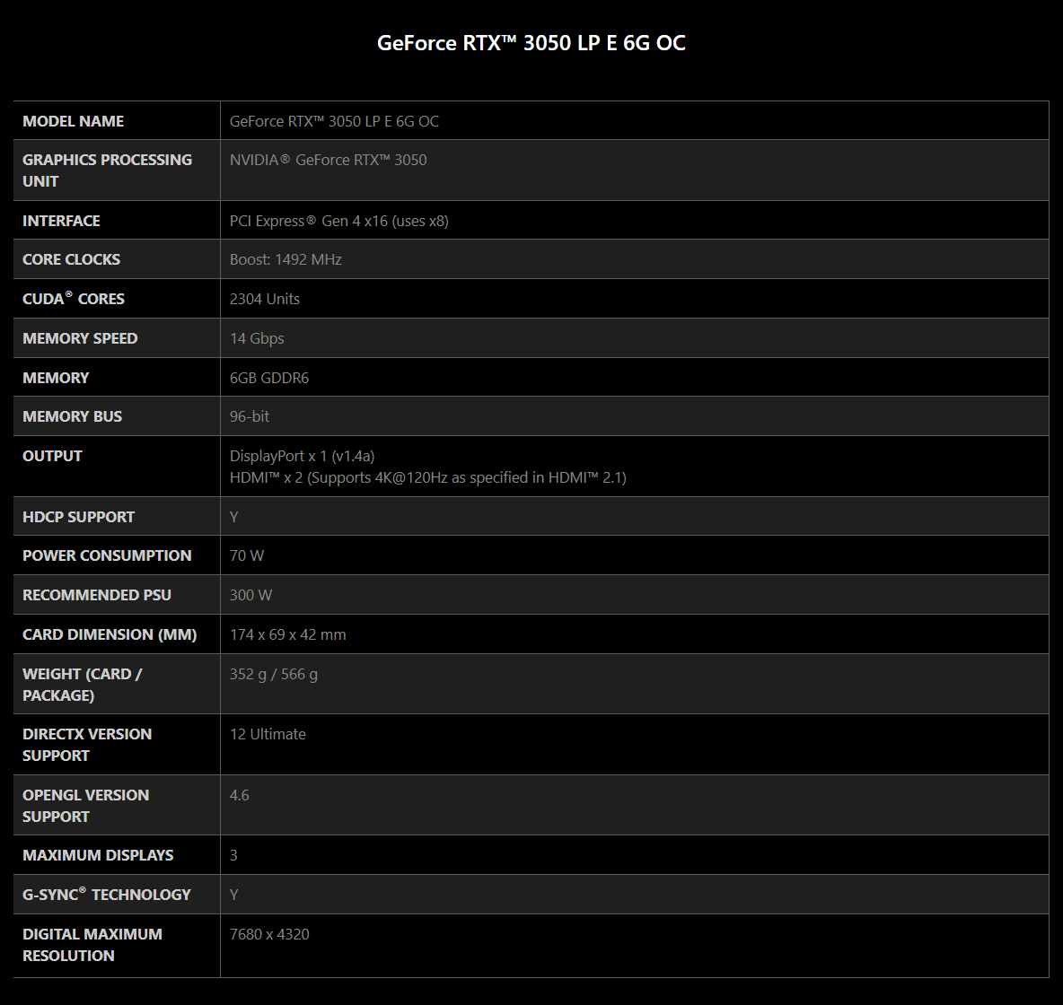 RTX 3050 LP E 6G OC