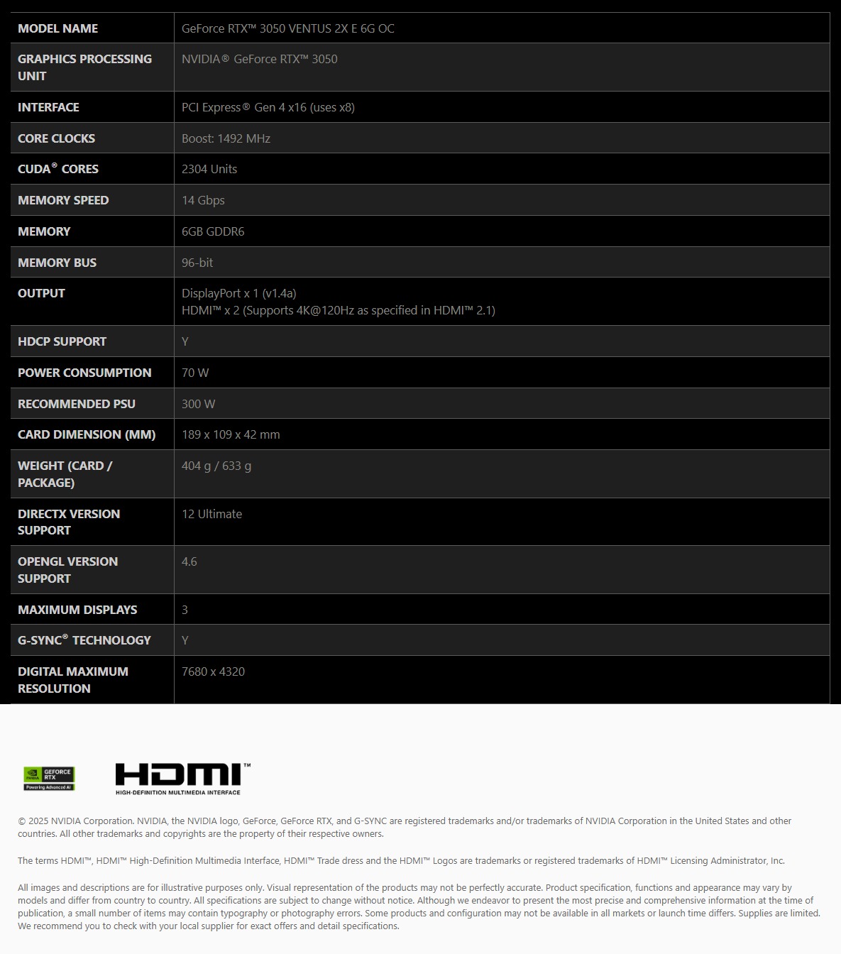 RTX 3050 VENTUS 2X E 6G OC