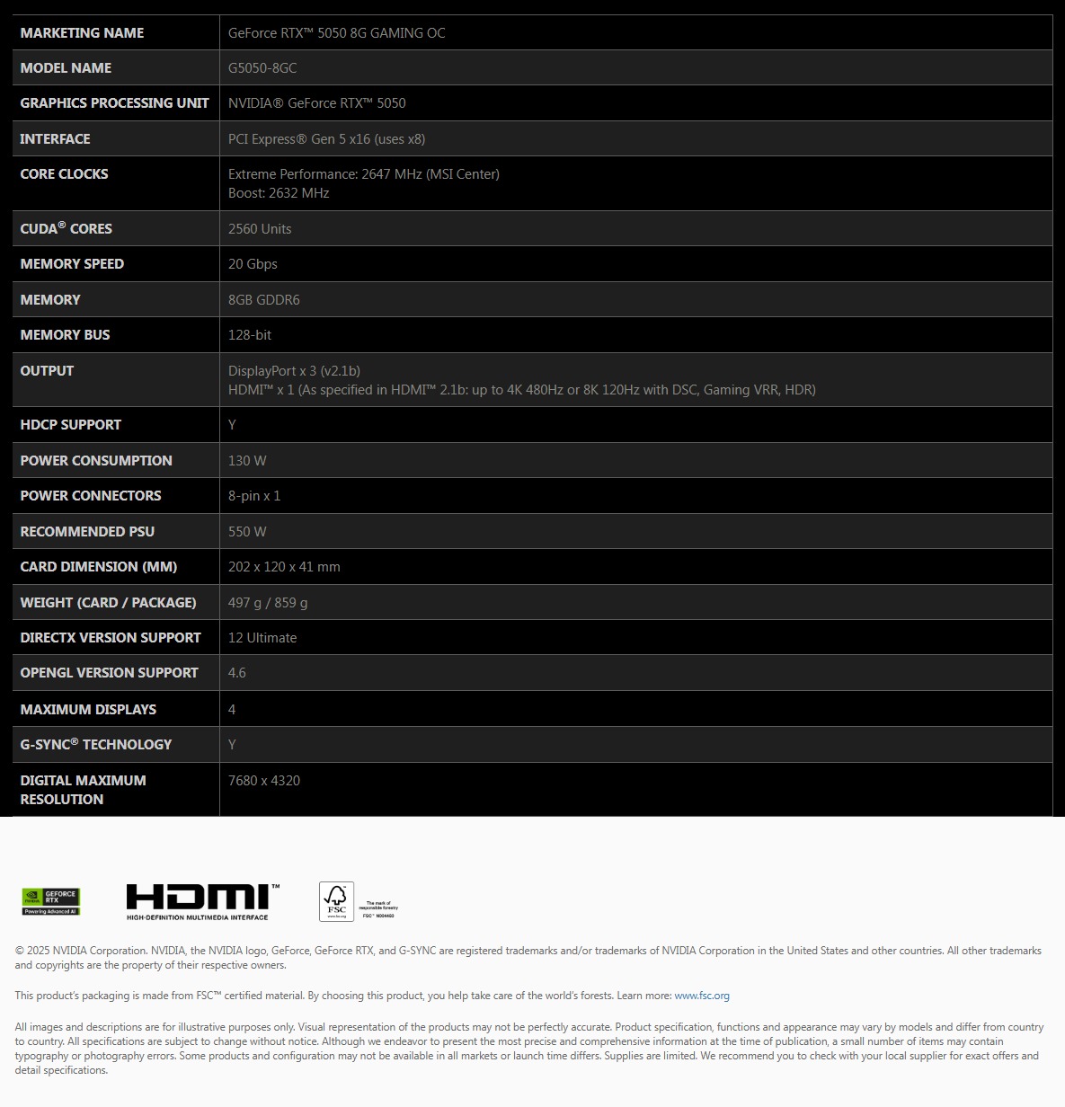 RTX 5050 8G GAMING OC