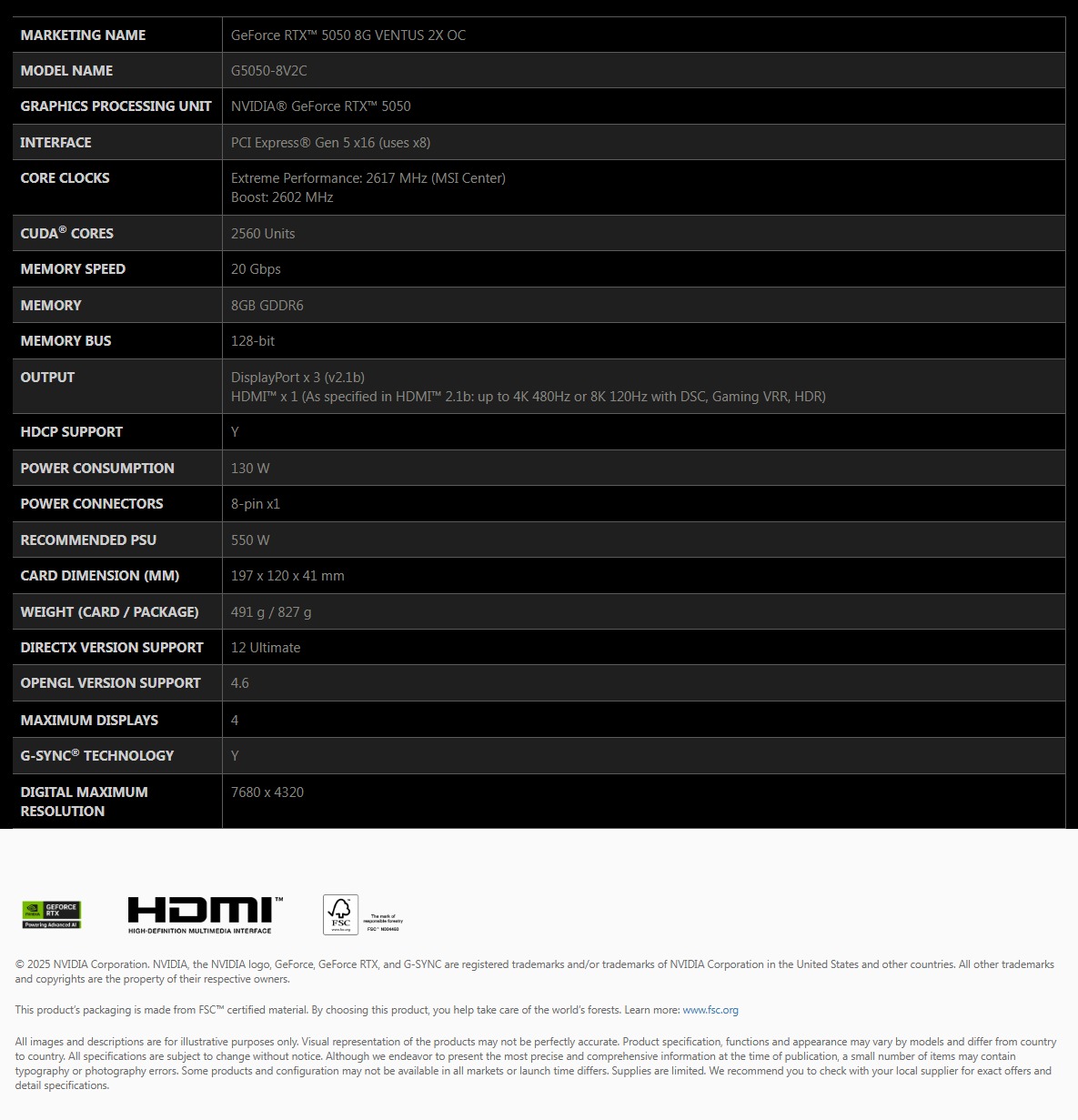 RTX 5050 8G Ventus 2X OC