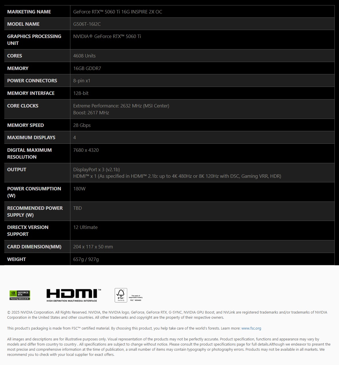 RTX 5060 TI 16G INSPIRE 2X OC