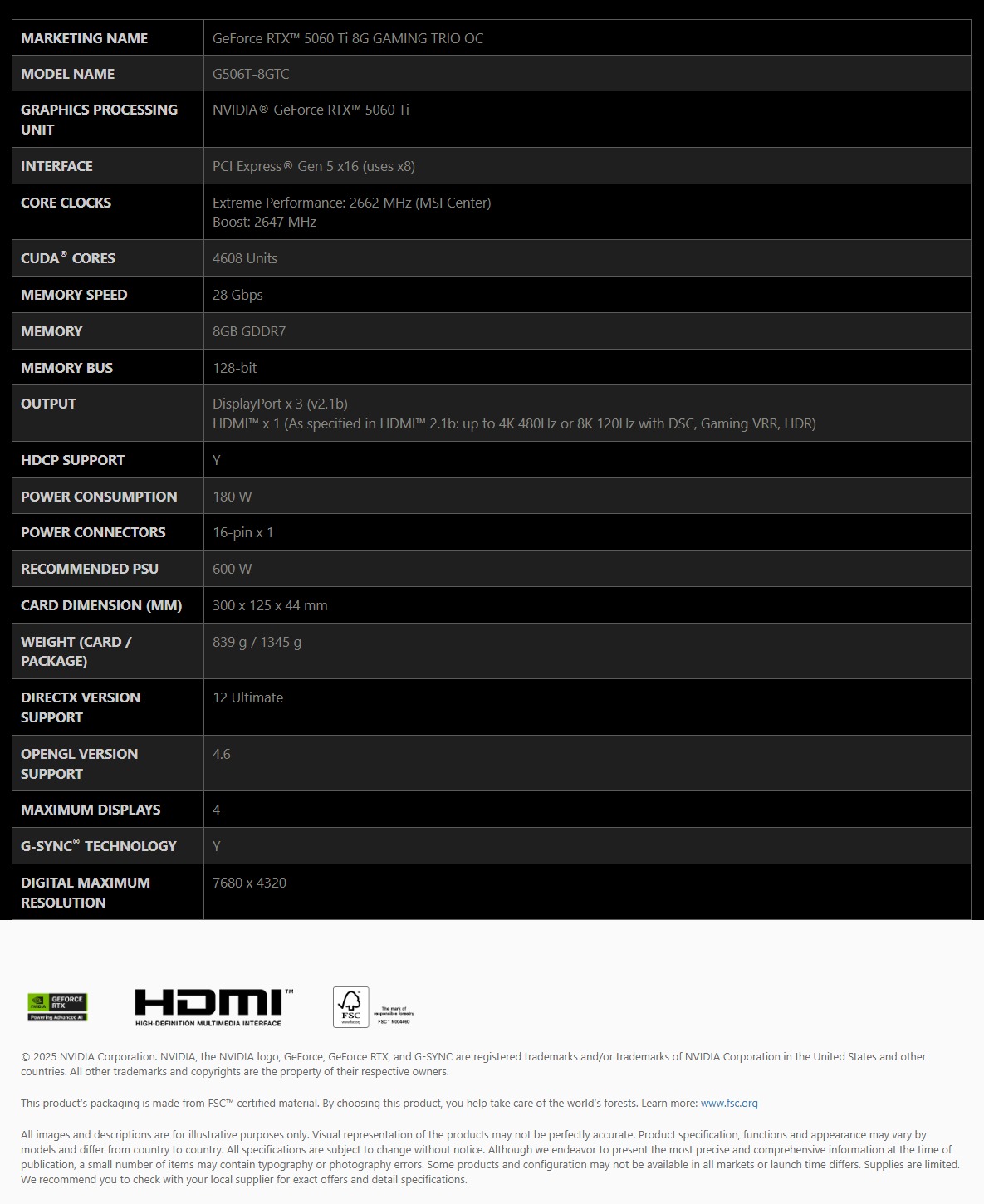 RTX 5060 TI 8G GAMING TRIO OC