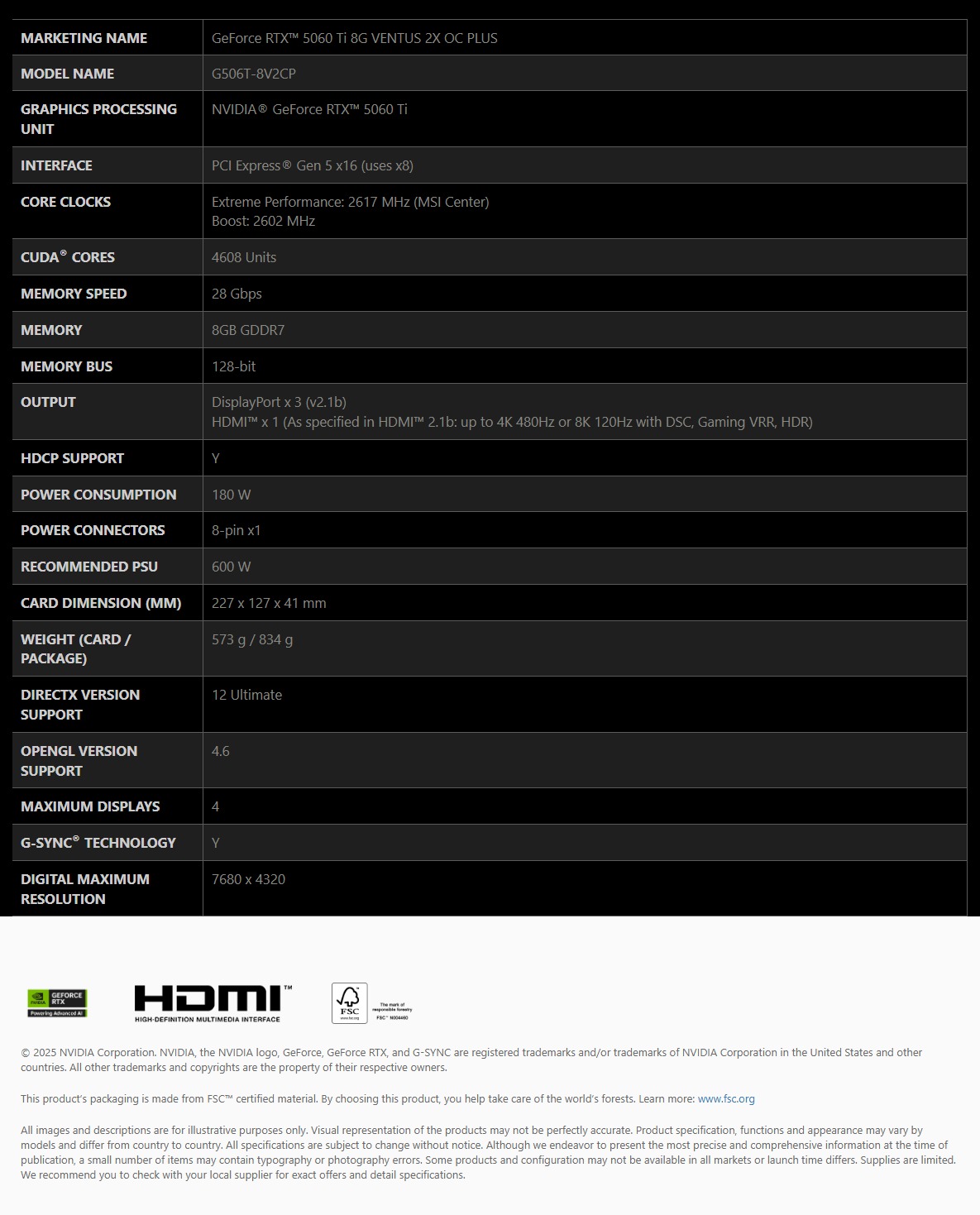 RTX 5060 TI 8G VENTUS 2X OC PLUS