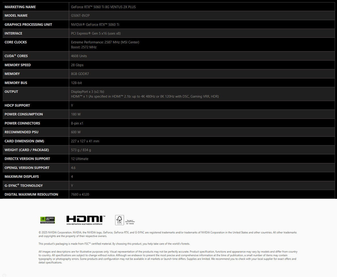 RTX 5060 TI 8G VENTUS 2X PLUS