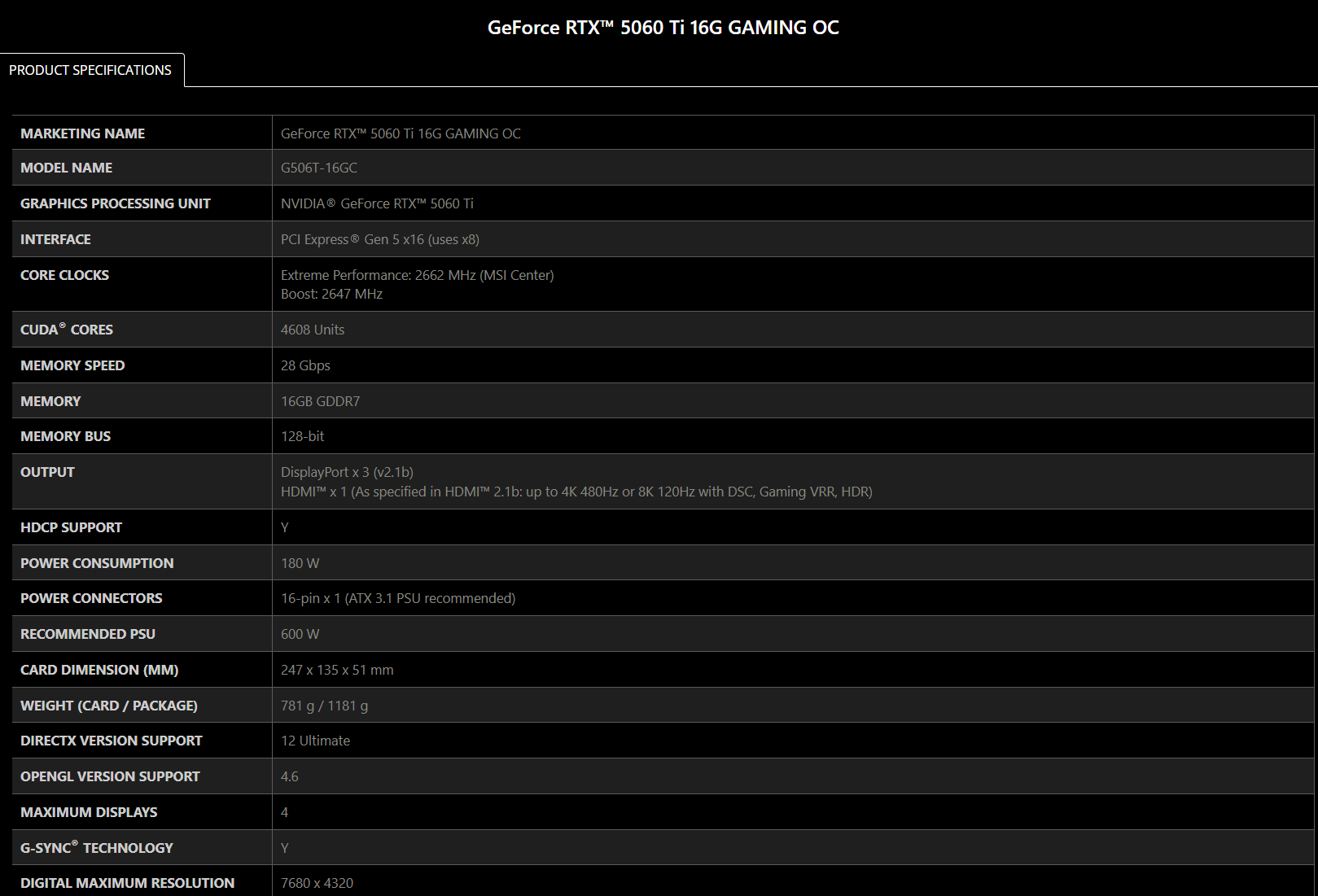 RTX 5060 Ti 16G GAMING OC
