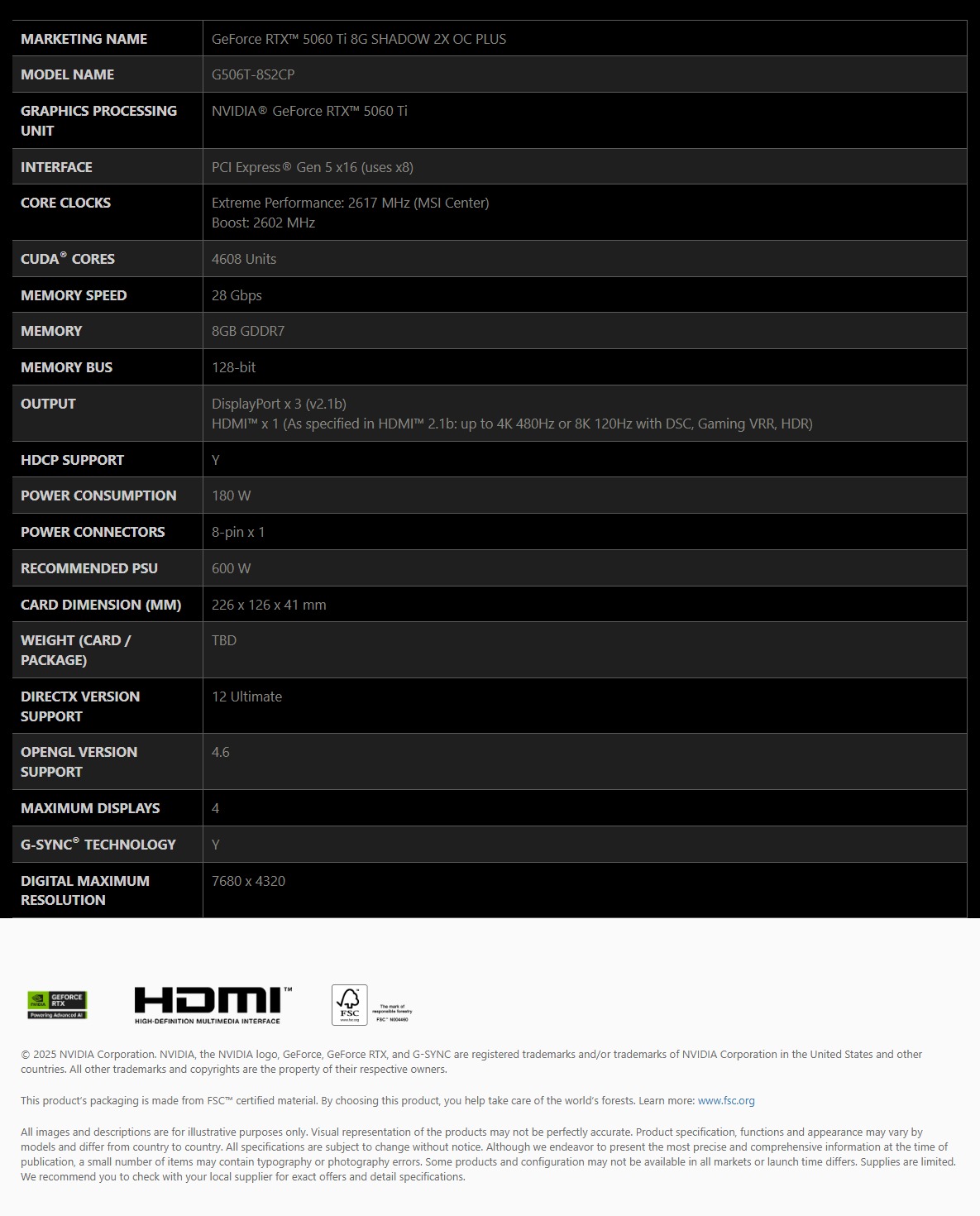 RTX 5060 Ti 8G SHADOW 2X OC PLUS